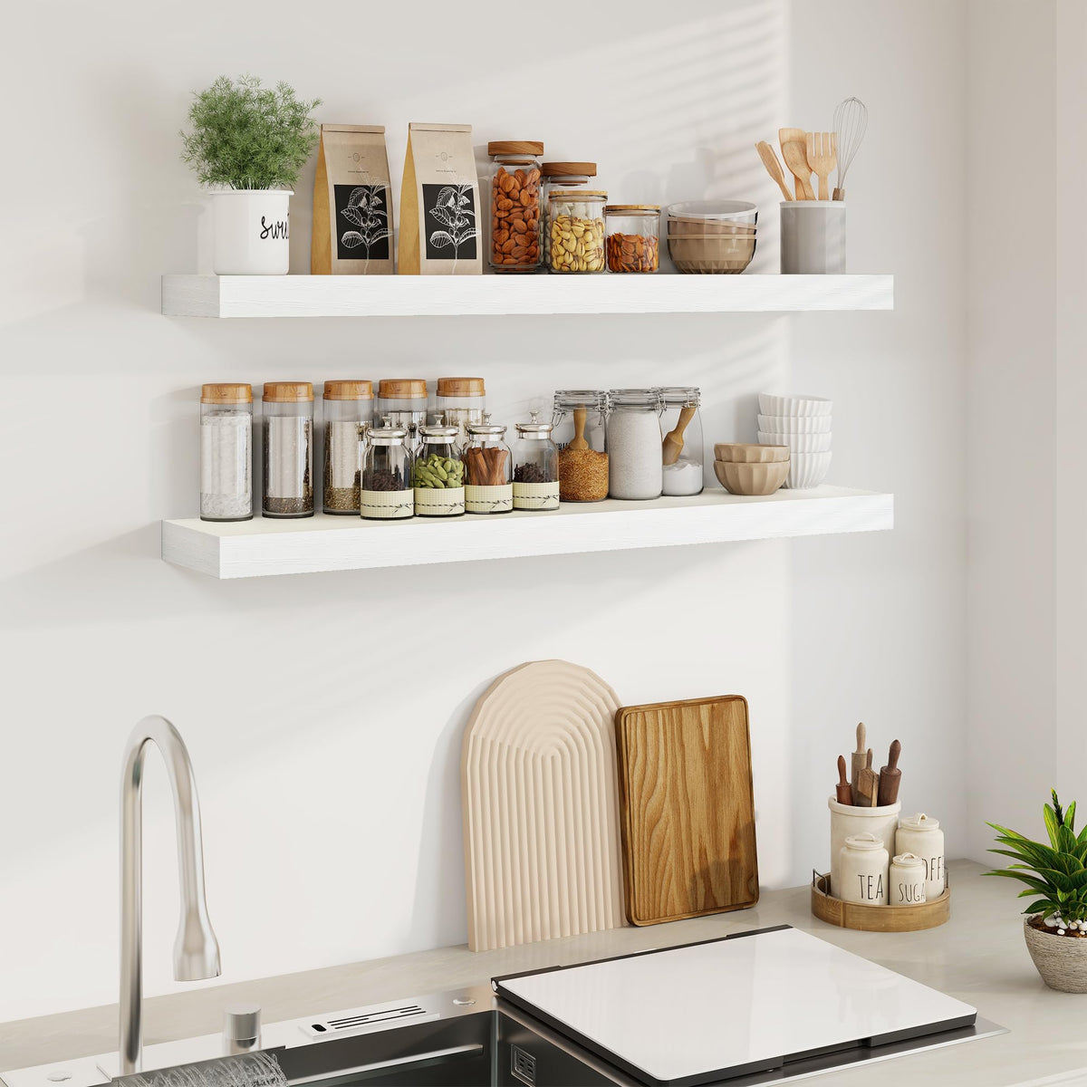 White 40 Inch Floating Shelves, Pair with Hidden Brackets