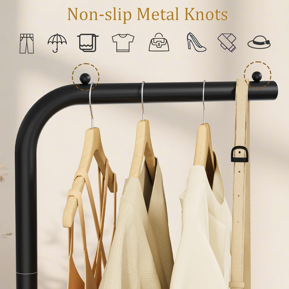 L Shaped Coat Stand with Stone Base, 70.8 Inch, Black