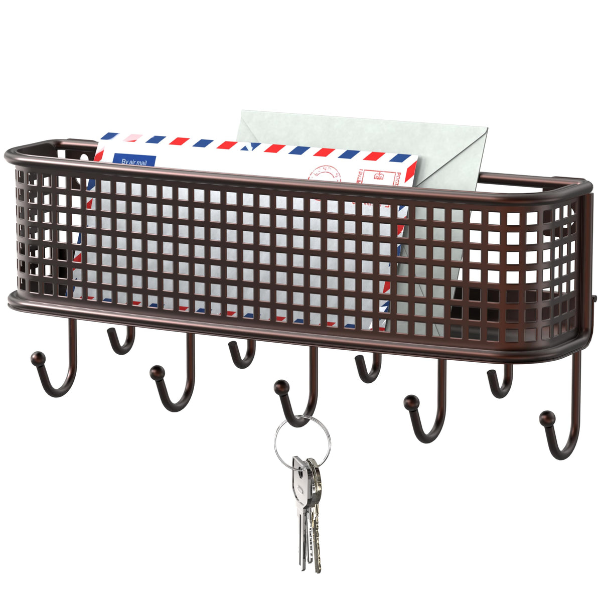 Bronze Wall Key Rack and Mail Holder with 9 Hooks