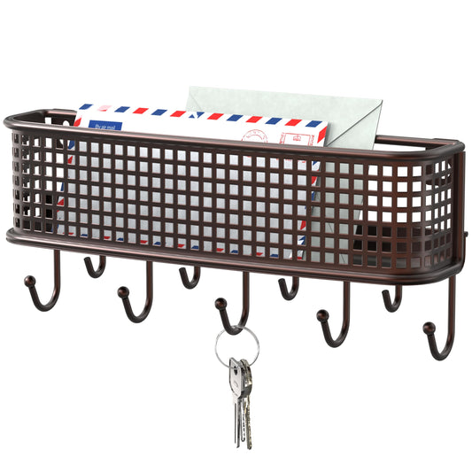 Bronze Wall Key Rack and Mail Holder with 9 Hooks