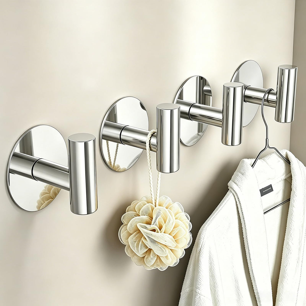 Chrome Adhesive Towel Hooks, 4 Pack, Stainless Steel T Shape