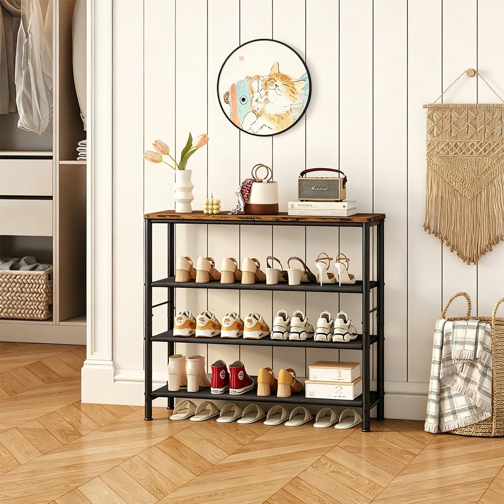 4-Tier Shoe Rack with MDF Board Top Shelf, Freestanding Shoe Storage Organizer