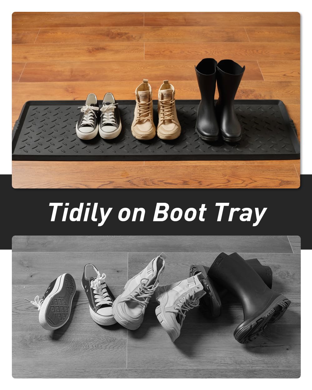 48 Inch Rubber Boot Tray, Waterproof Shoe Mat for Entryway, 16 x 47.5 In