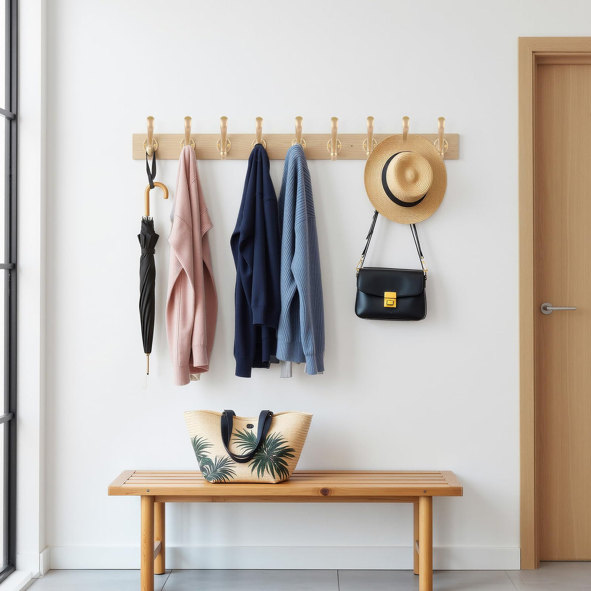 Gold Double Coat Hooks, 10 Pack, Retro Aluminum Wall Hooks with Screws