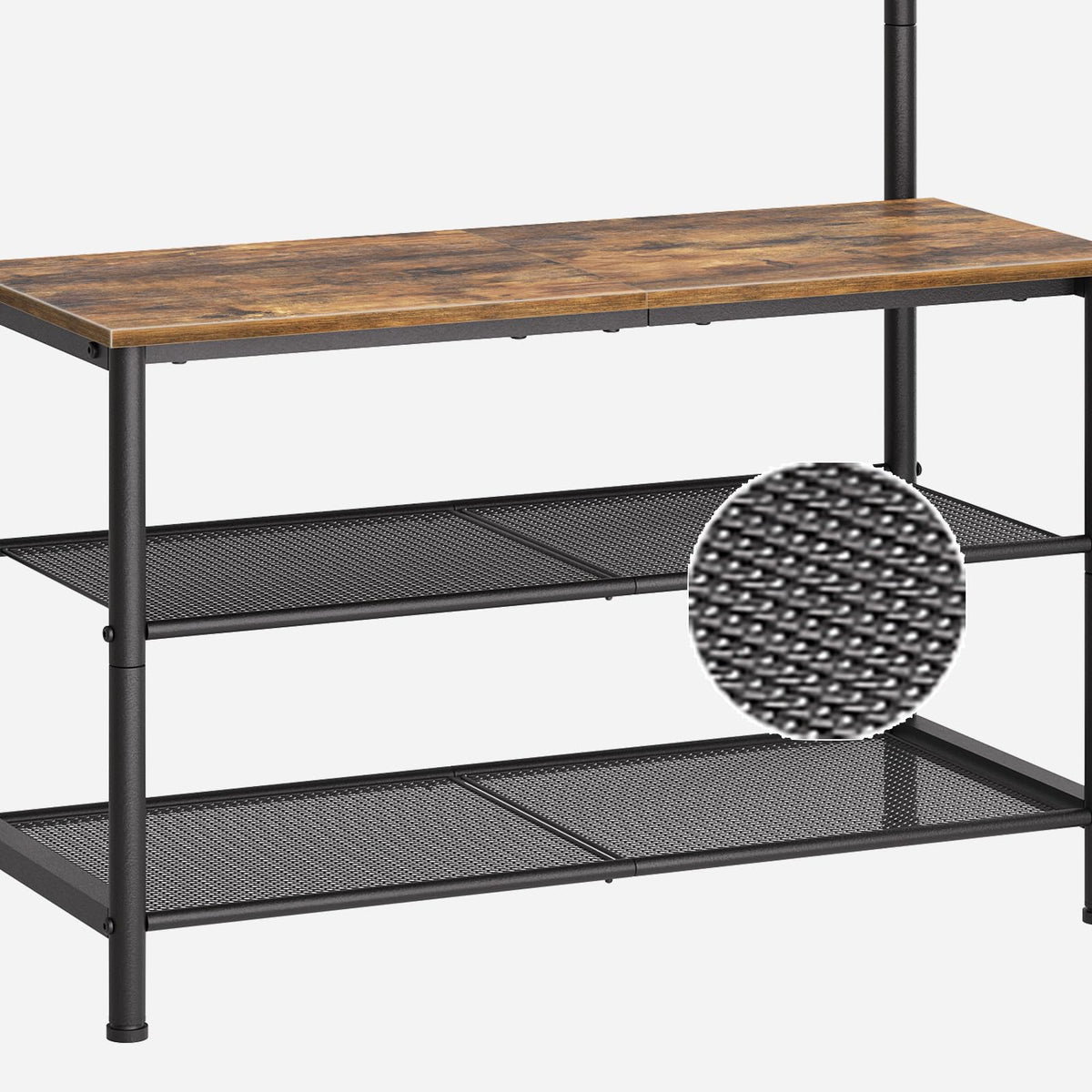 Hall Tree with Shoe Bench and 3 Tier Shoe Rack, 8 Adjustable Hooks, Brown