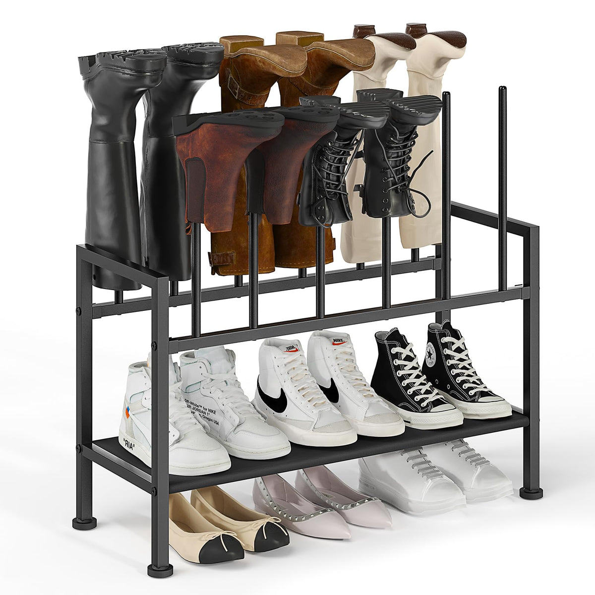 3 Tier Boot Rack for Tall Boots, Black Metal, Holds 6 Pairs