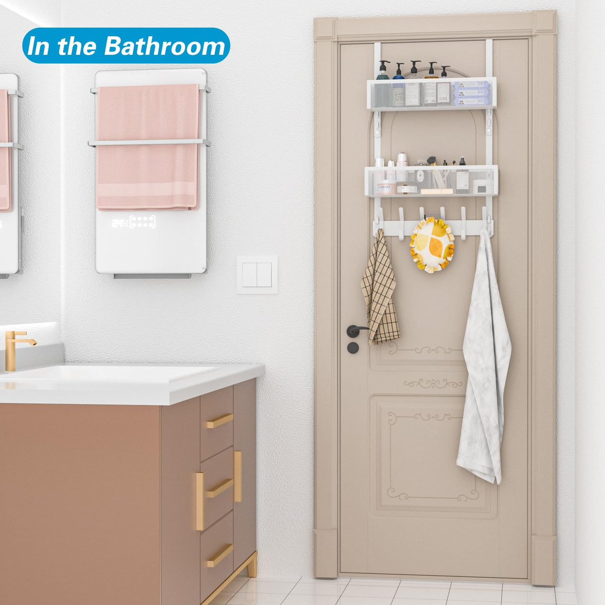 Over the Door Hook Rack for 1 3/4 Inch Doors, Hanging Door Organizer, White