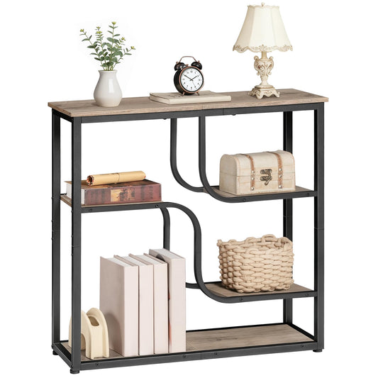 Narrow 5-Tier Console Table, 29.5 Inch, Greige and Black