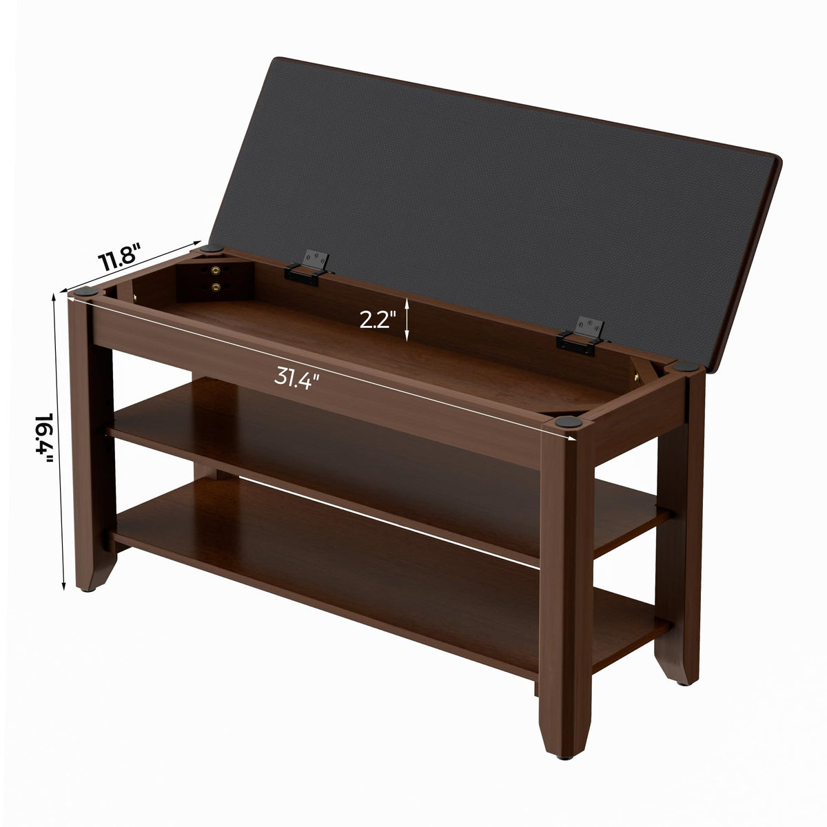 Solid Wood Shoe Bench with Flip Top Storage, Walnut, 31.5 Inch