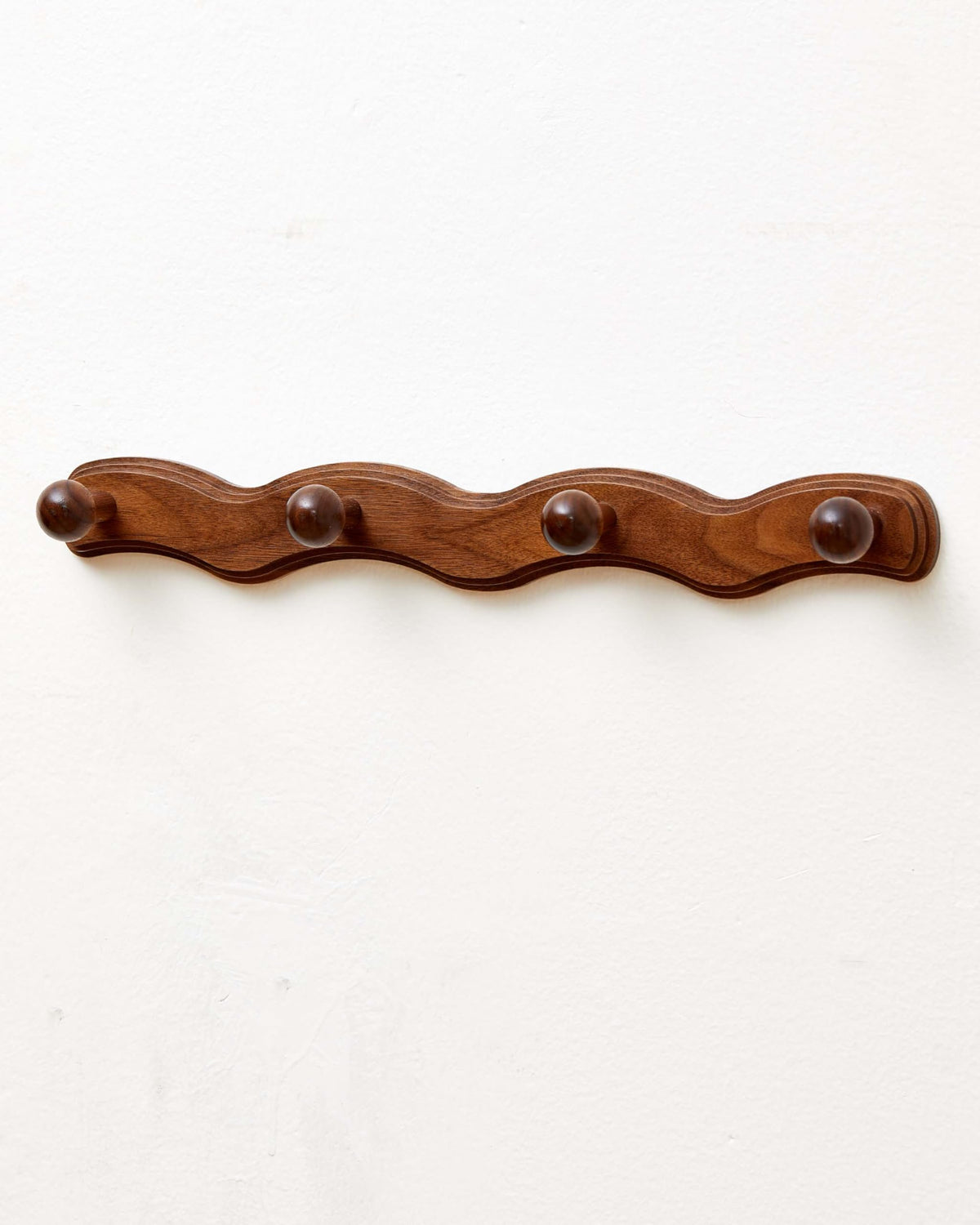 Walnut Wood Wall Hook Rack with 4 Rounded Hooks for Coats and Towels