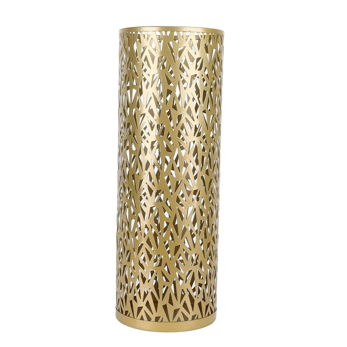 Round Metal Umbrella Holder, 16.4 Inch, Gold Hollow Pattern Stand