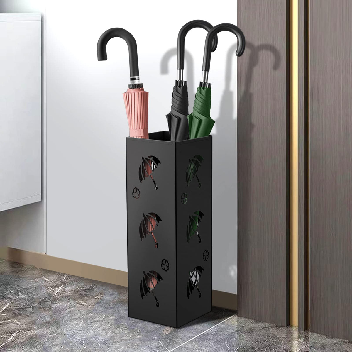 Compact Black Umbrella Holder, 16.1 Inch Powder Coated Steel