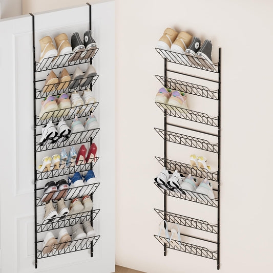 Black Over the Door Shoe Rack, 8 Tier Metal, 74 Inch Tall