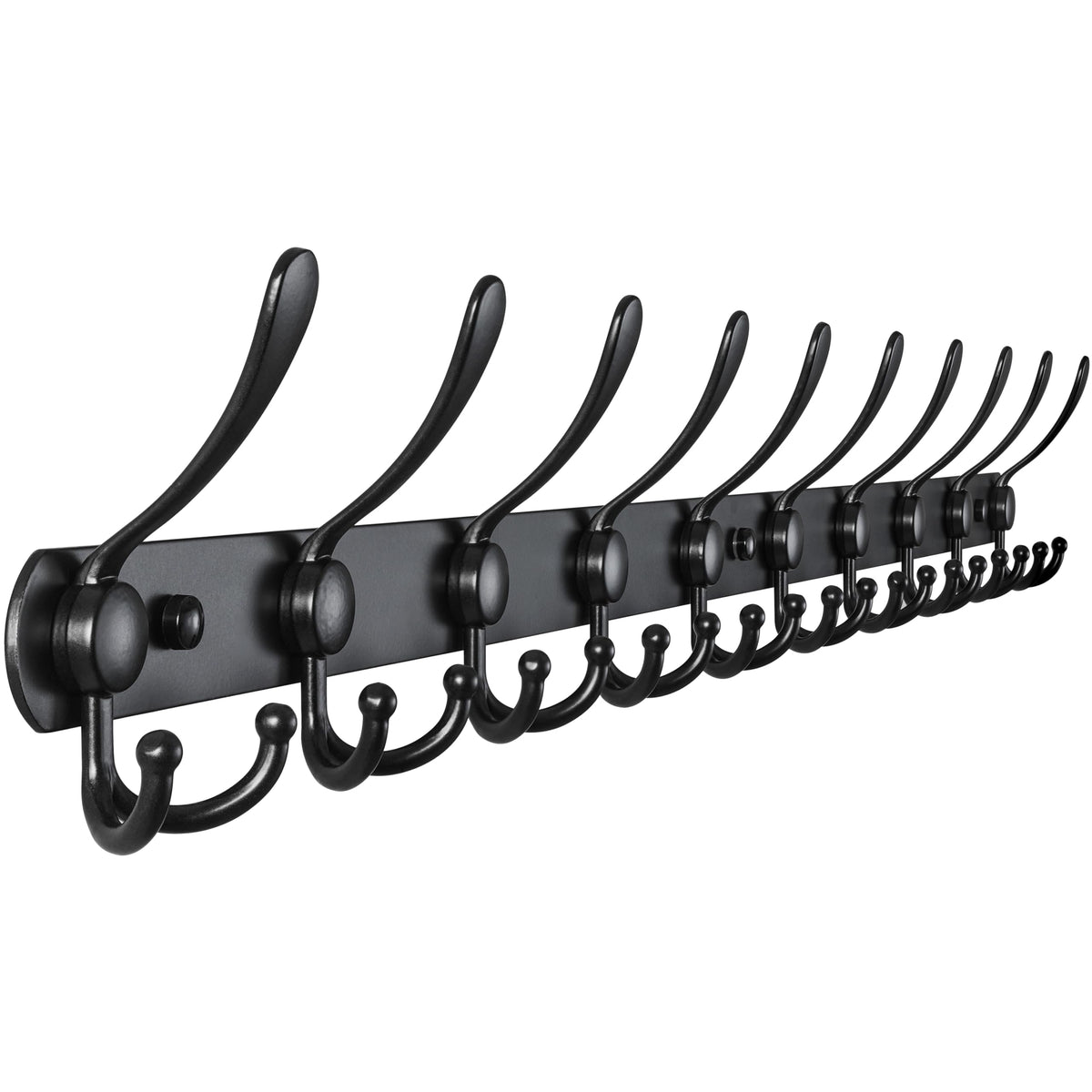 Long Black Coat Rack Rail, 38 Inch, 10 Triple Hooks for Wall