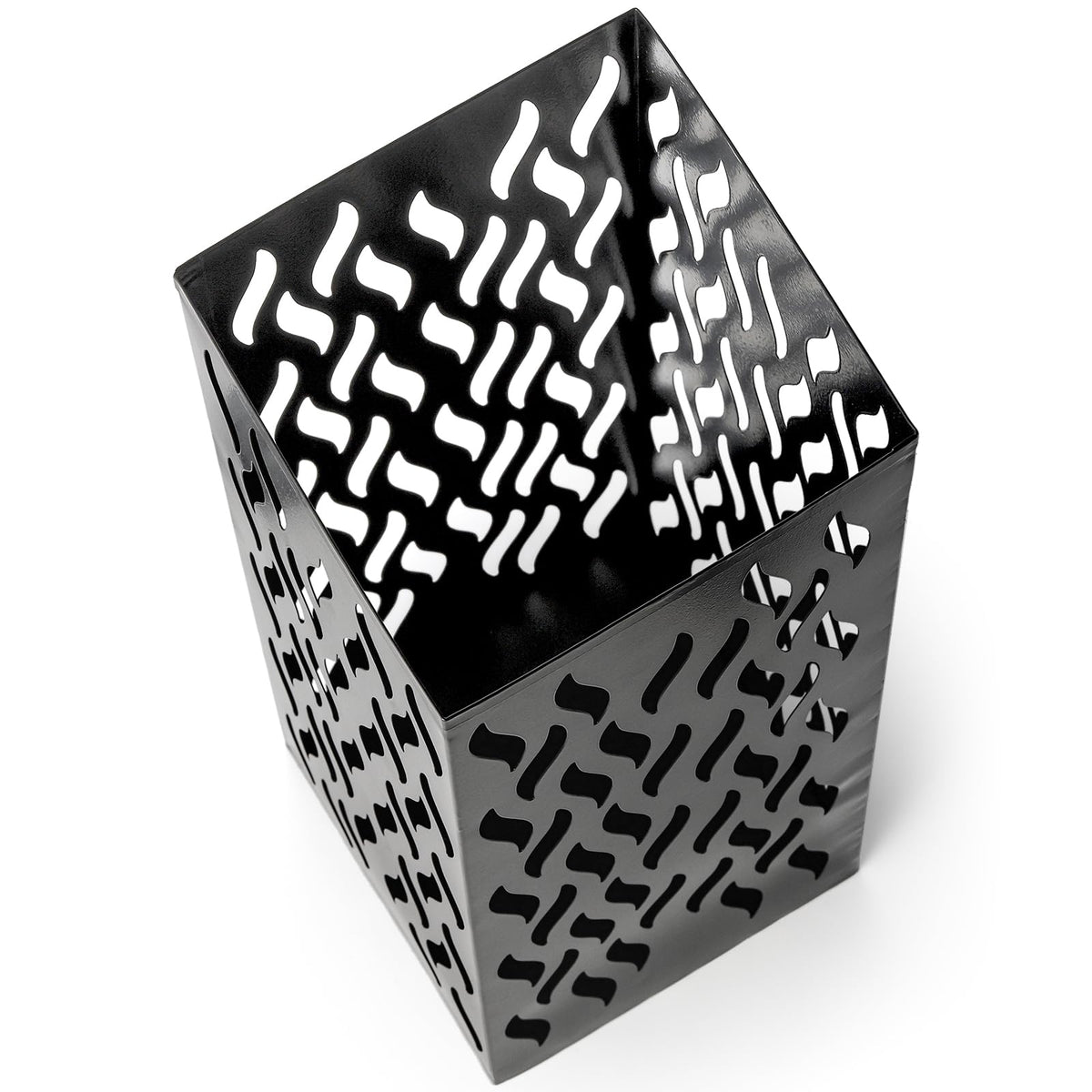 Square Weighted Umbrella Holder, Black Steel, 15.7 Inch Tall