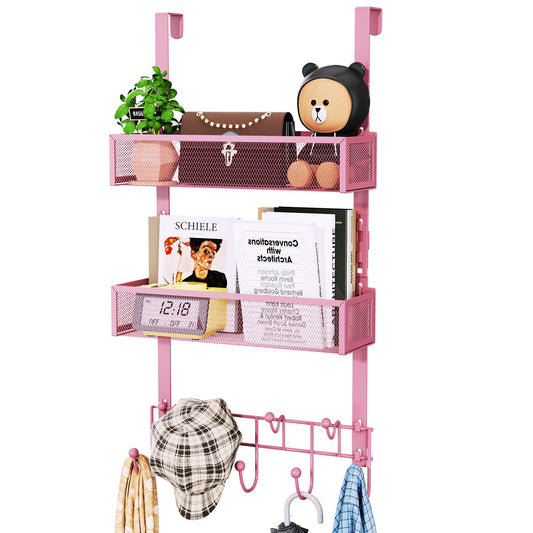 Pink Over the Door Hanger, 2 Baskets and 9 Coat Hooks