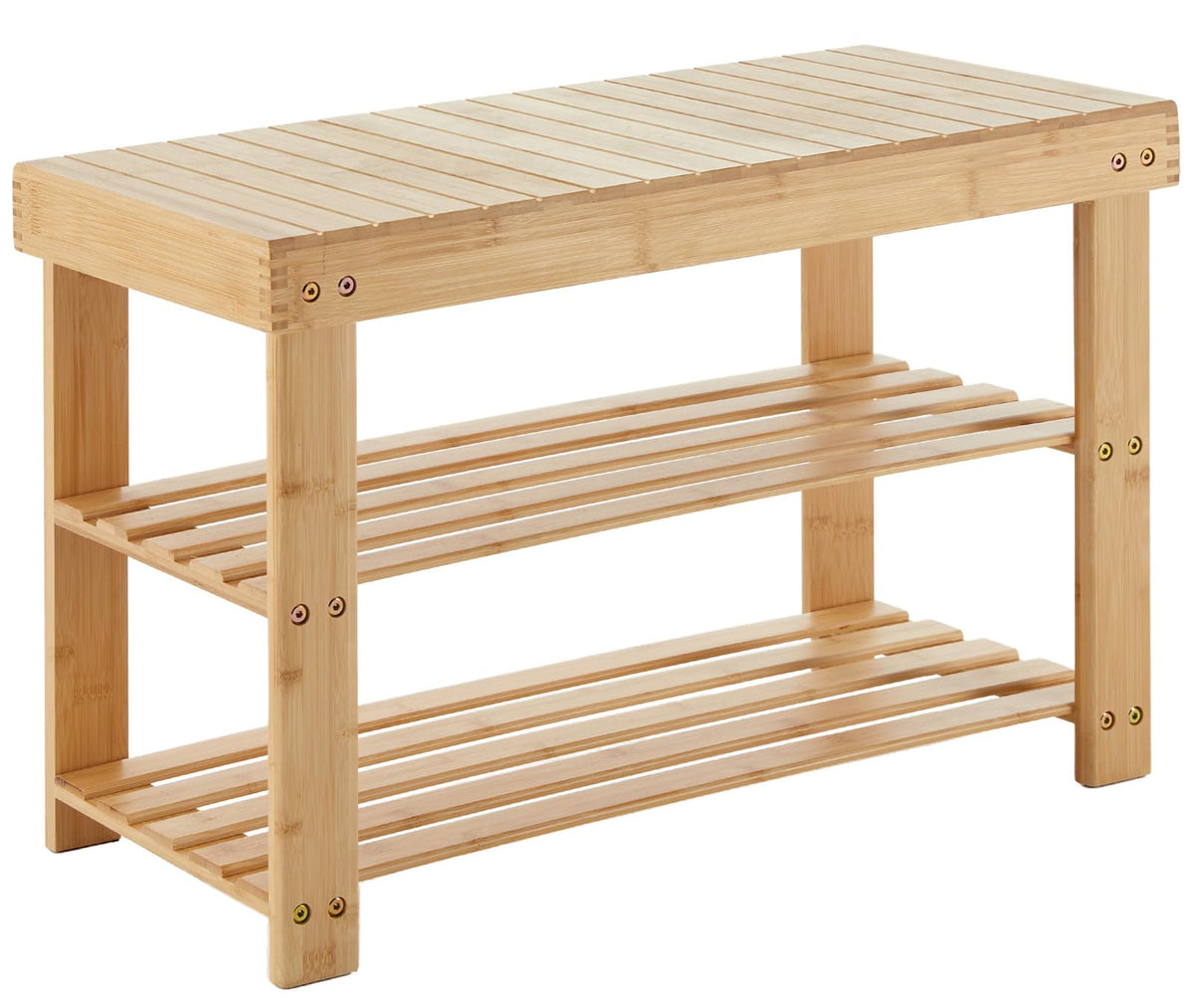 3-Tier Bamboo Shoe Rack Bench with Storage, Wooden Entryway Bench, Classic Wood