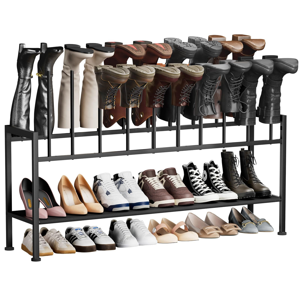 3 Tier Boot Rack, Black Metal, Holds 10 Pairs Upside Down