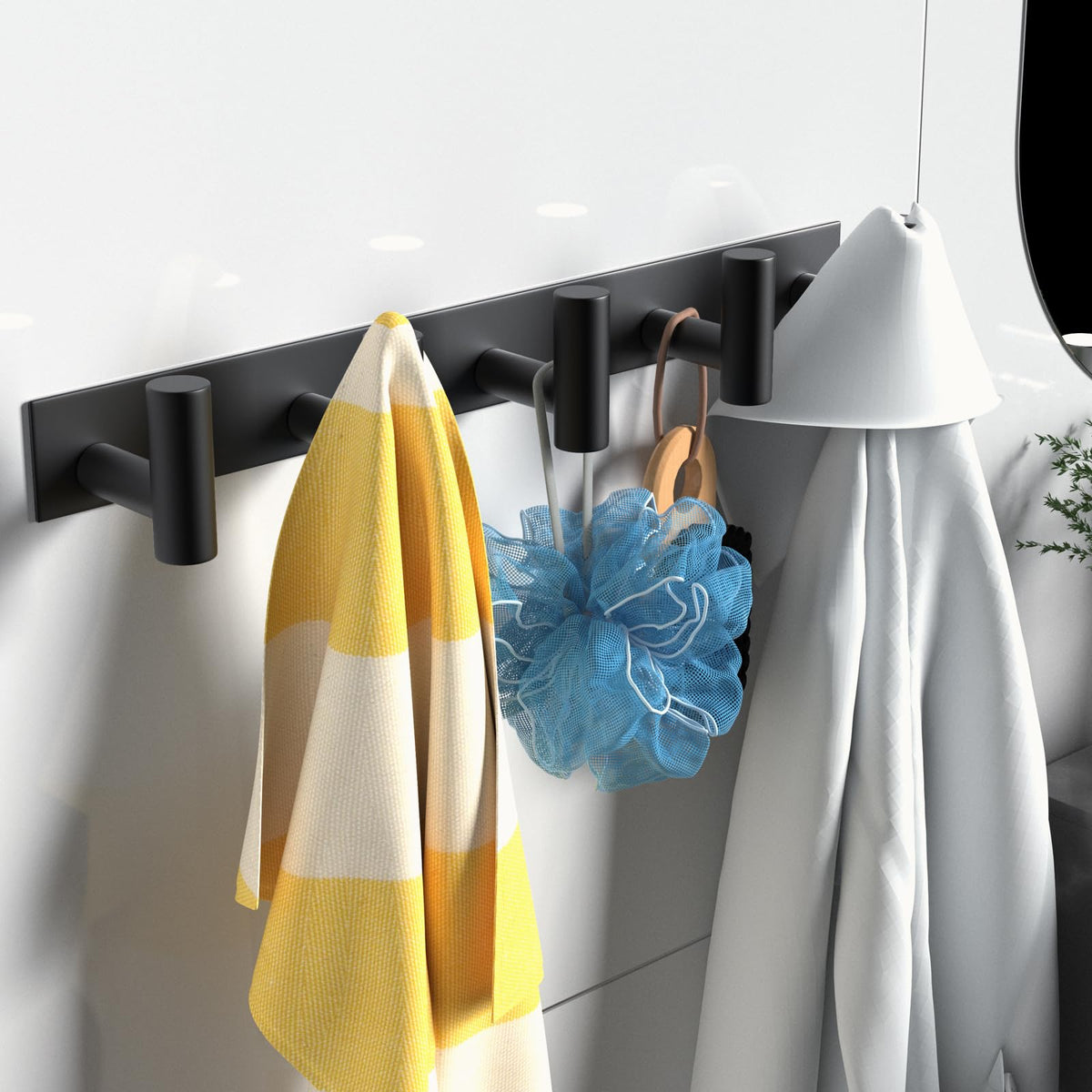 Wall Mounted Coat and Hat Rack with 5 Hooks for Bags, Keys and Towels, Black