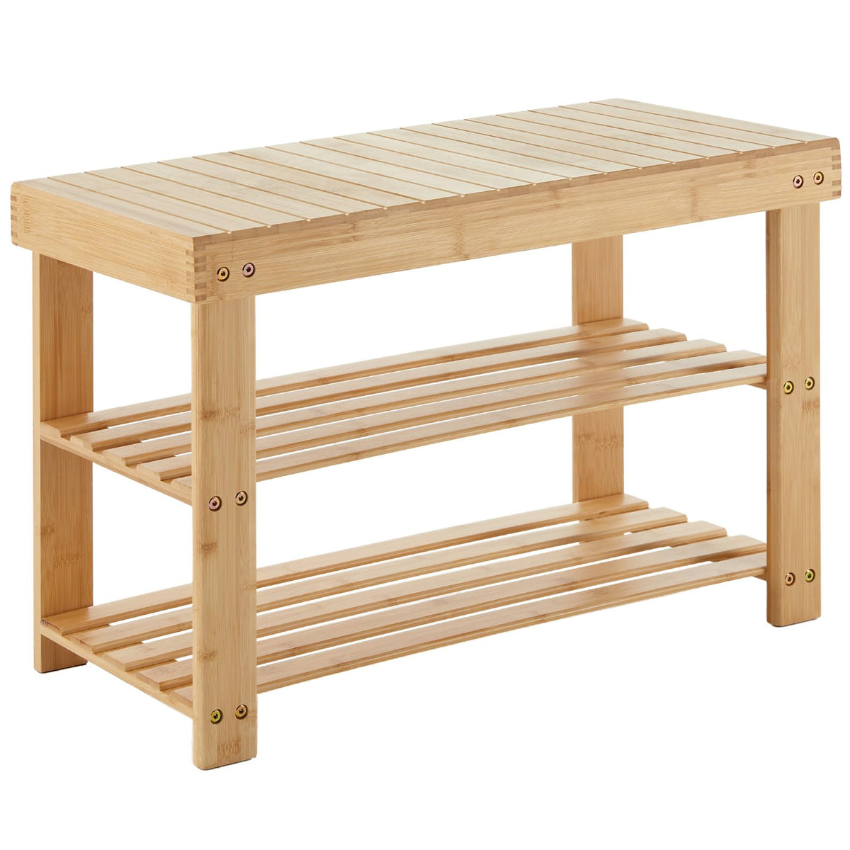 Classic Wood Tone Bamboo Shoe Bench, 3 Tier, 27.5 Inch Wide