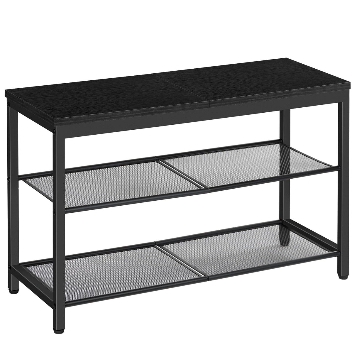 Industrial Shoe Bench, 3 Tier, Black, 29.5 Inch with Mesh Shelves