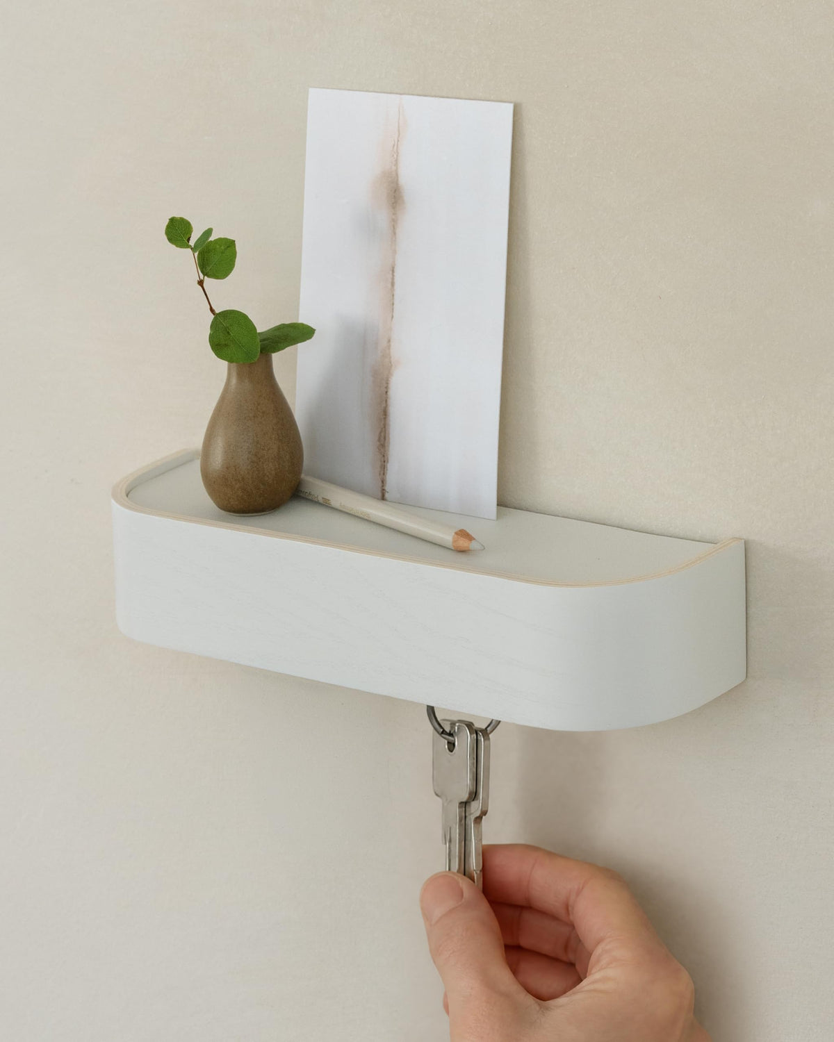 Minimalist White Key Holder with Shelf, 6 Hidden Hooks, 10.4 Inch