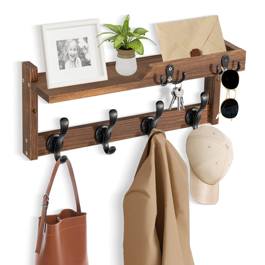 4-in-1 Wall Organizer, 16.6 Inch, Coat Hooks, Key Holder and Mail Slot