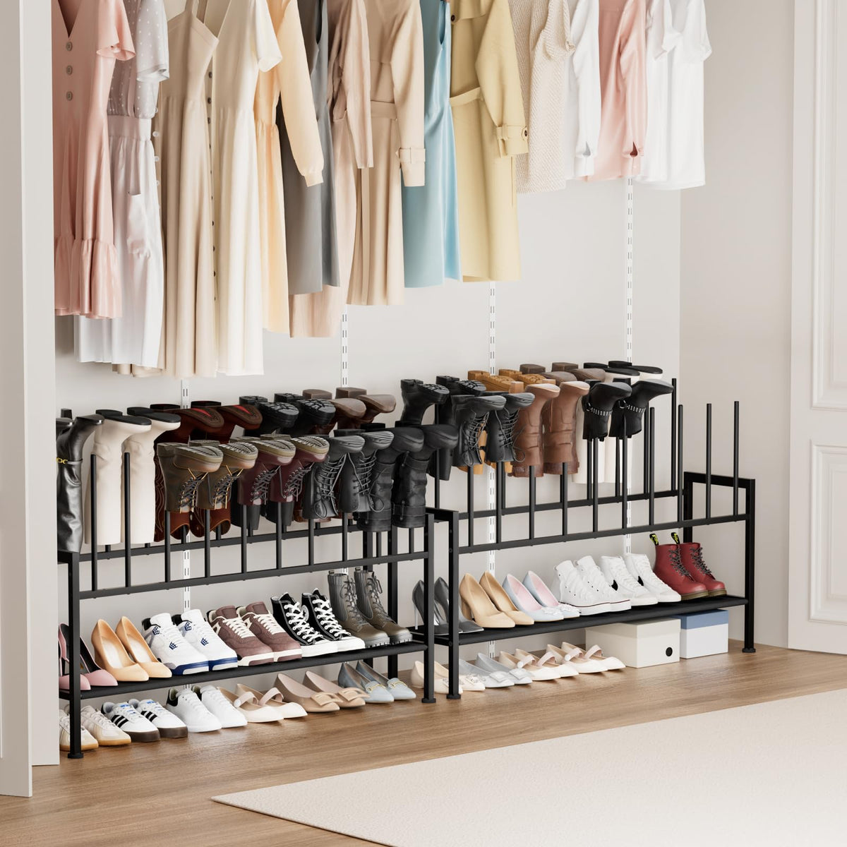 3 Tier Boot Rack, Black Metal, Holds 10 Pairs Upside Down
