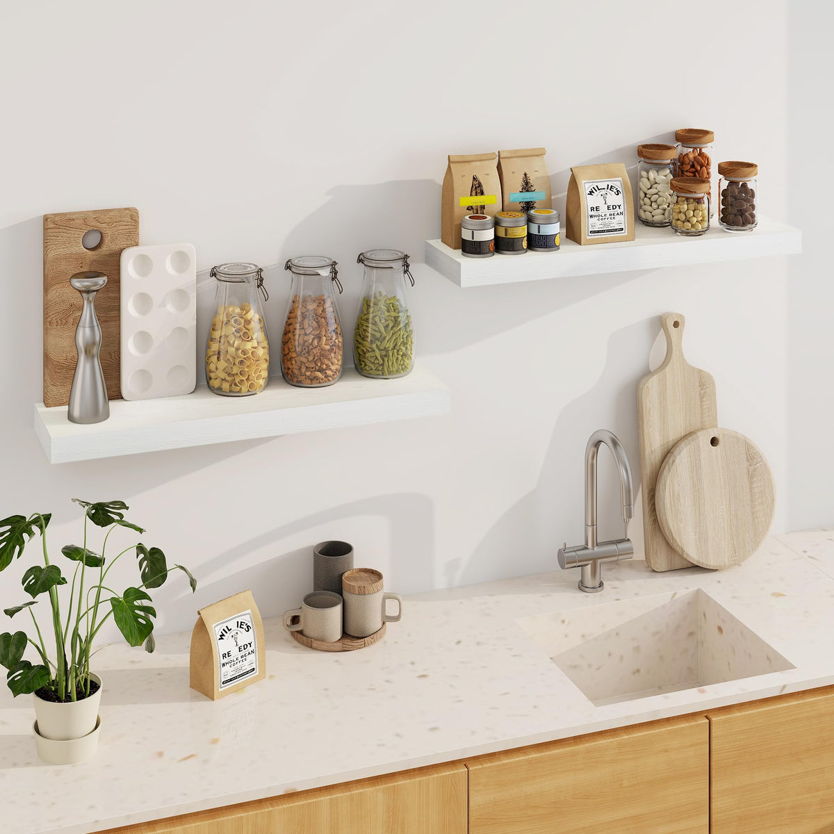 White Wall Floating Shelves, Set of 2, 32 Inch Long