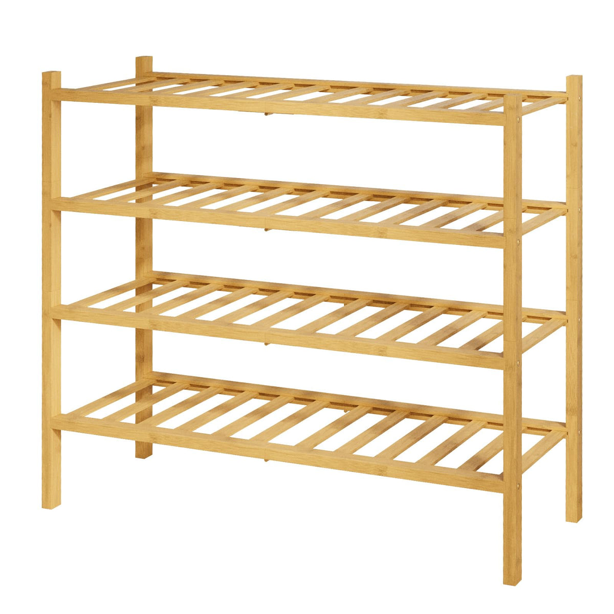 Natural Bamboo Shoe Rack, 4 Tier, 26.8 Inch Wide Stackable Shelf