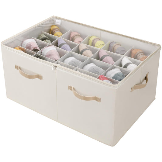 Extra Large Foldable Shoe Storage Box, Fits 20 Pairs, Beige