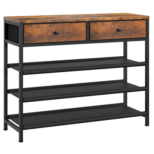 4 Tier Shoe Rack with 2 Drawers and Wood Top, 12 to 15 Pairs, Brown