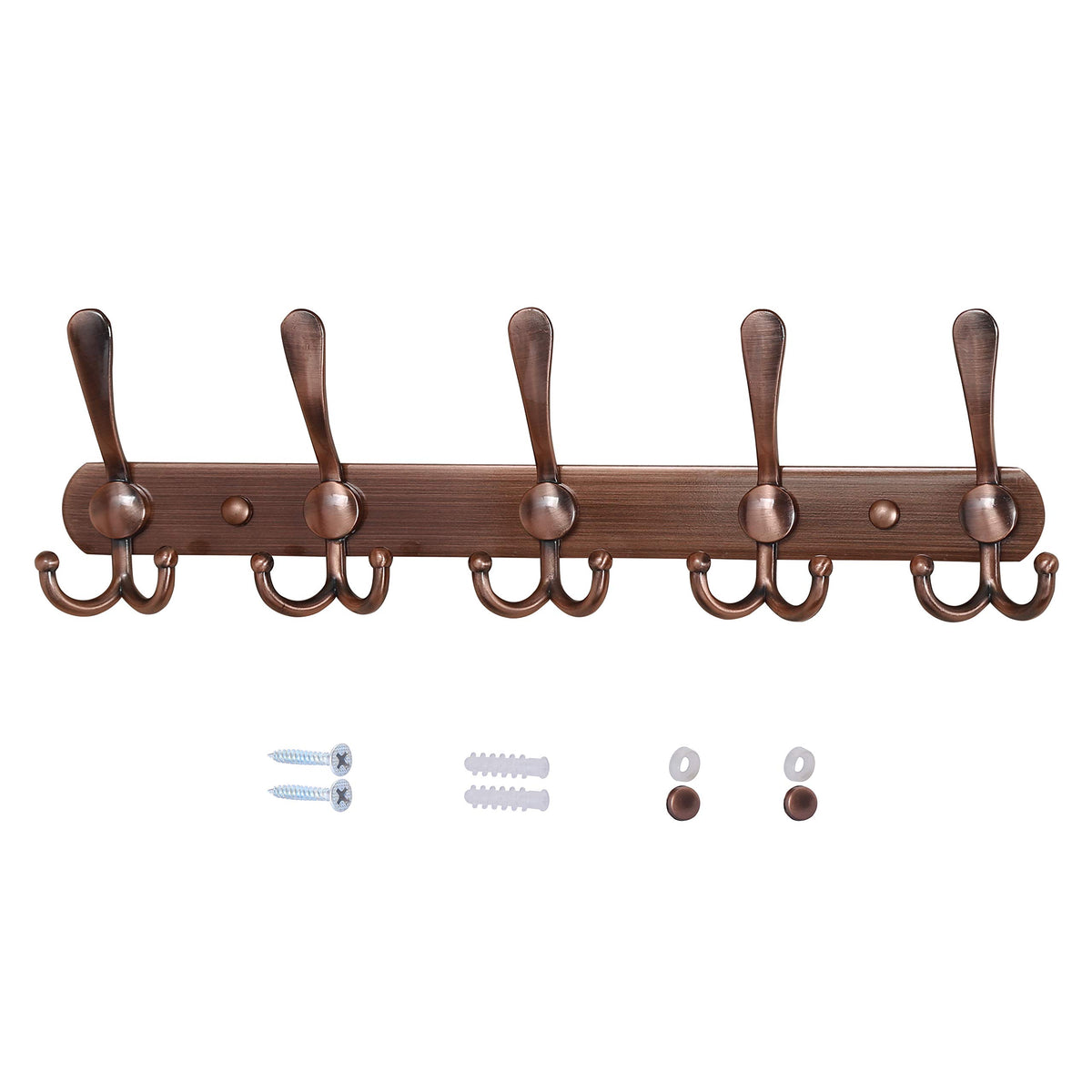 Antique Copper Coat Hook Rail, 16 Inch, 5 Tri Hooks