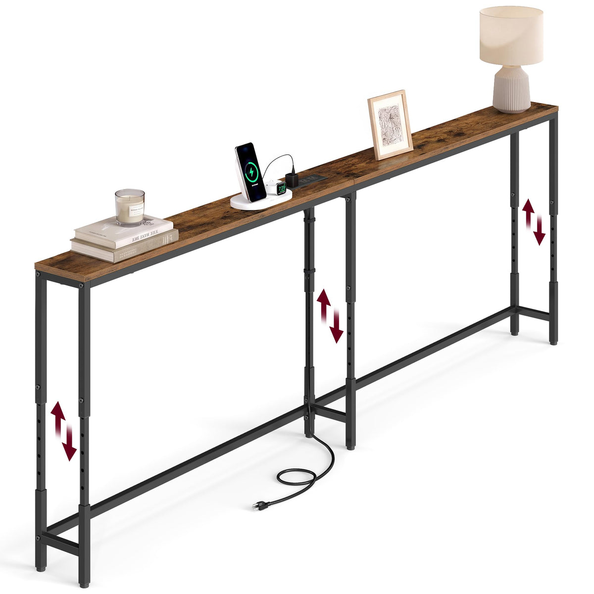 Height Adjustable Console Table, 78.7 Inch, Narrow with Power Strip