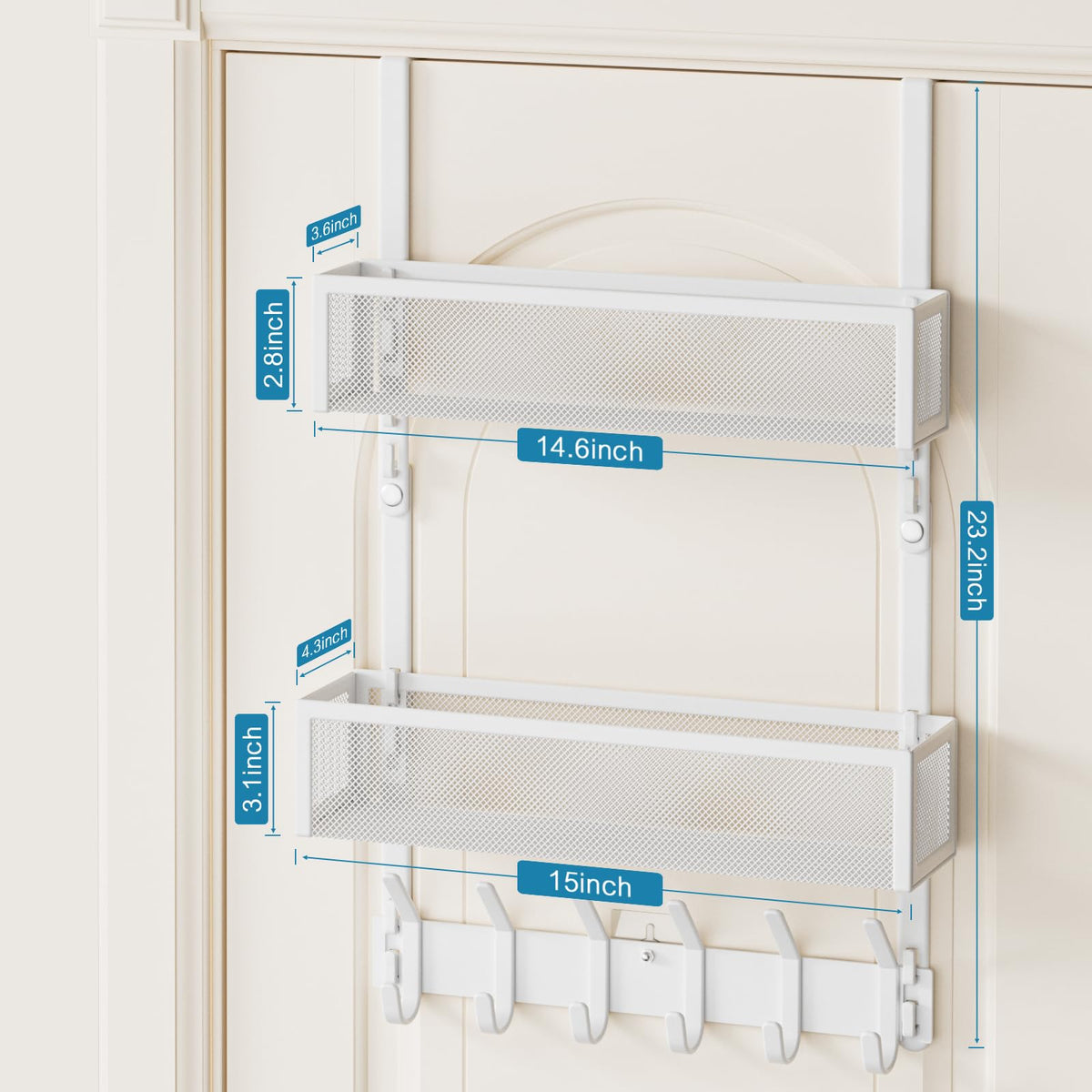 Over the Door Hook Rack for 1 3/4 Inch Doors, Hanging Door Organizer, White