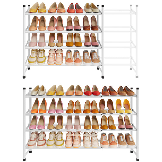 White Adjustable Shoe Shelf, 4 Tier Metal, 29.1 to 41.5 Inch Wide