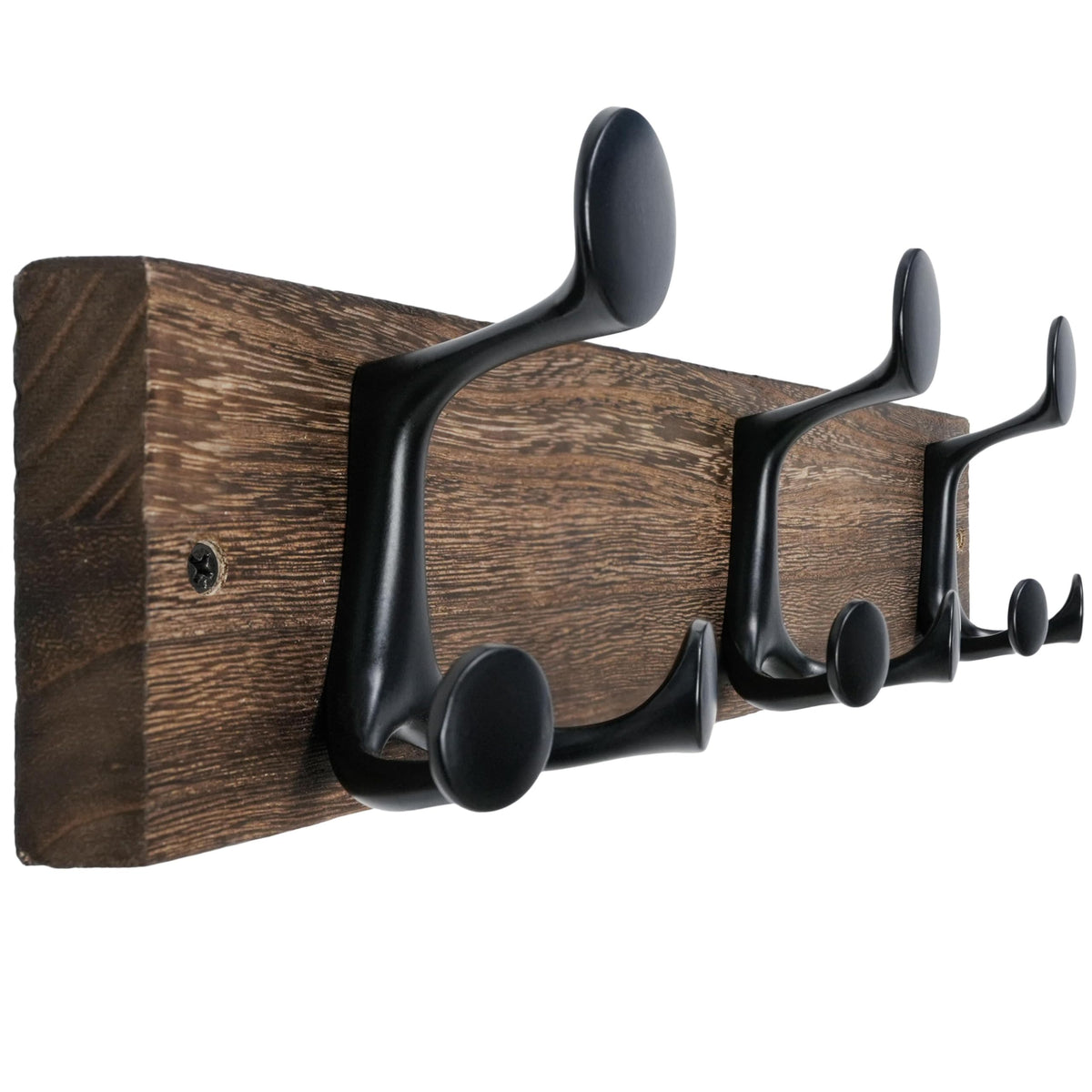 Solid Wood Wall Coat Rack, 17 Inch, 3 Triple Hooks, Weathered Brown