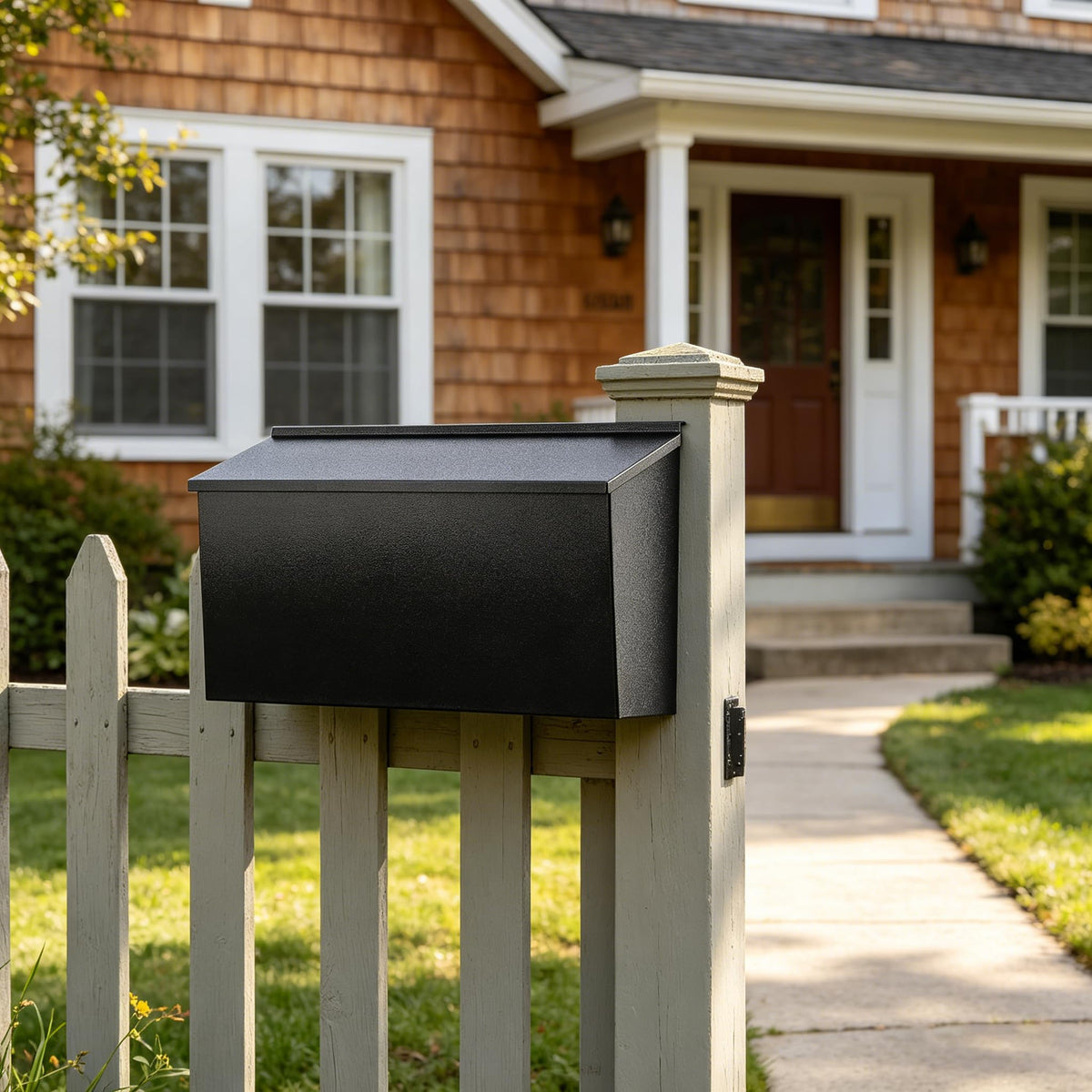 Large Wall Mount Mailbox, Black Galvanized Steel, Top Opening Lid