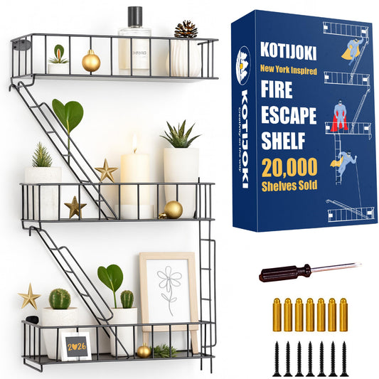 3 Tier Black Metal Wall Shelf, Fire Escape Ladder Style, 26 Inch