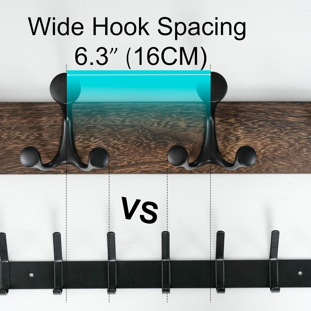 Solid Wood Wall Coat Rack, 17 Inch, 3 Triple Hooks, Weathered Brown