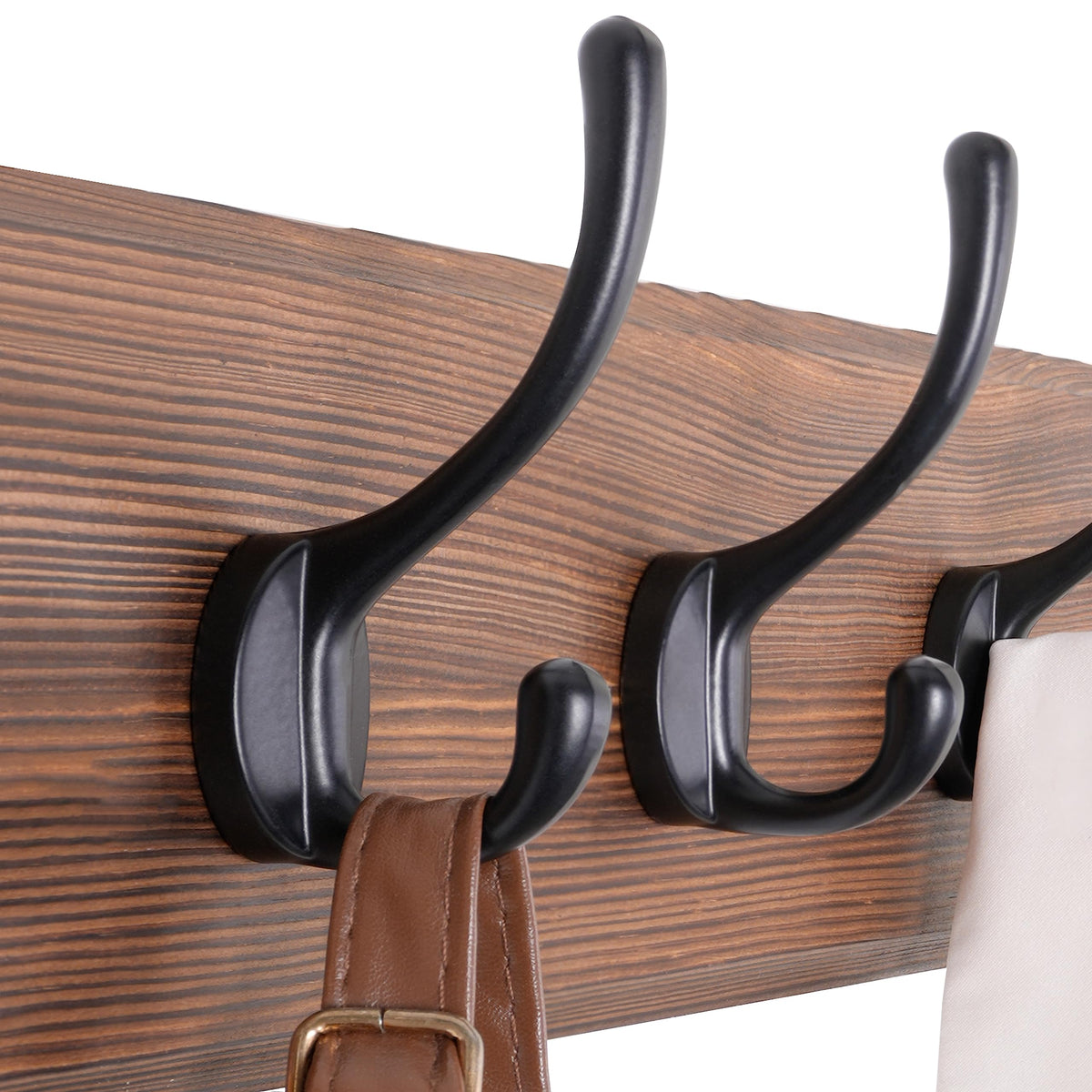Rustic Wood Coat Rack, 38 Inch, 10 Hooks, Brown and Black