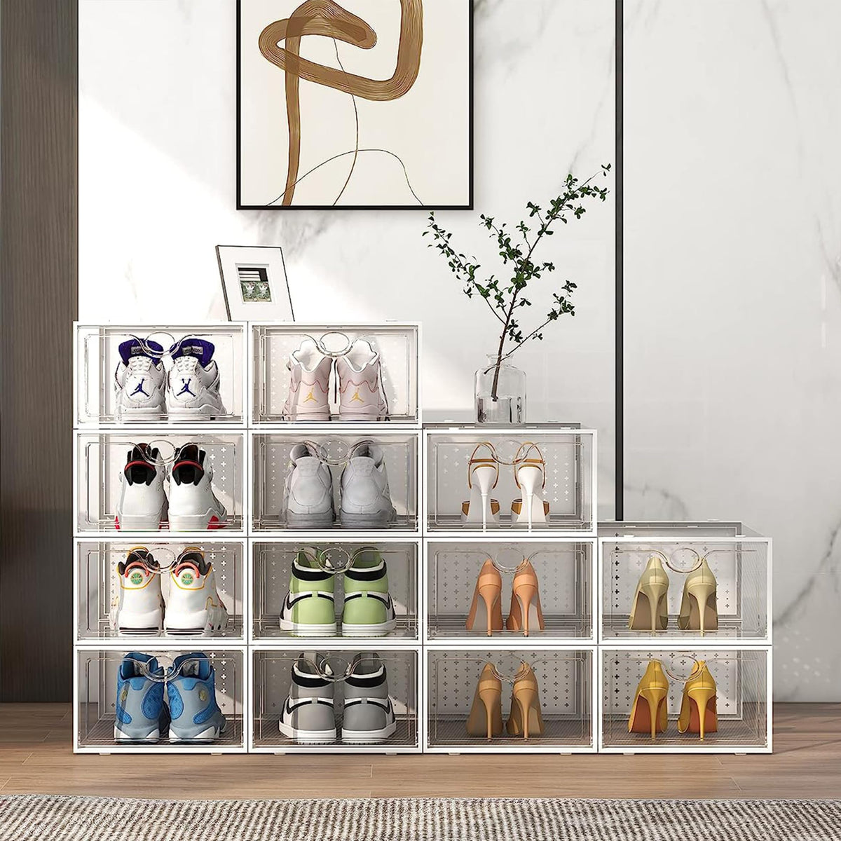 XXL Clear Stackable Shoe Boxes, 6 Pack, Fits Up to Size 14
