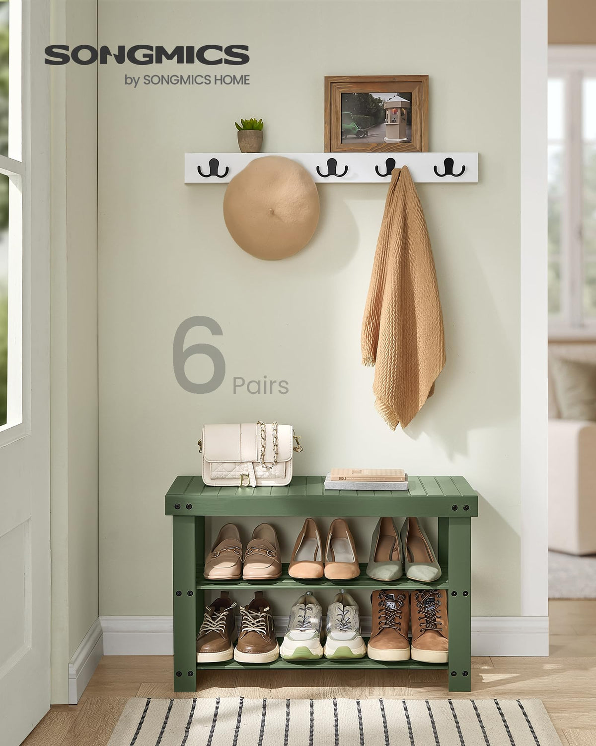 Forest Green Bamboo Shoe Rack Bench, 3 Tier, 27.6 Inch