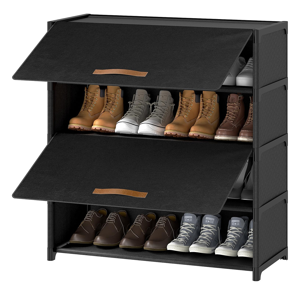 5 Tier Fabric Shoe Cabinet with Cover, Holds 20 Pairs, Black