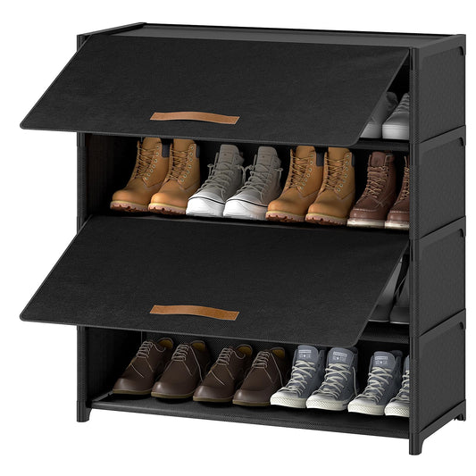 5 Tier Fabric Shoe Cabinet with Cover, Holds 20 Pairs, Black