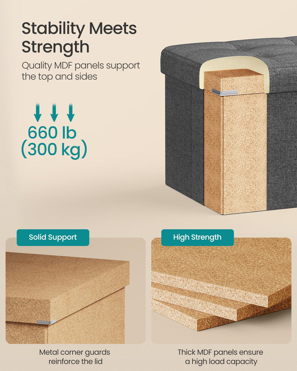 43.3 Inch Folding Storage Ottoman Bench, Long Entryway Bench Seat with Storage