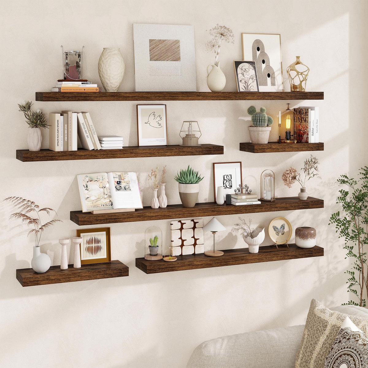 Brown Floating Shelves Set of 2, 55 Inch Extra Long