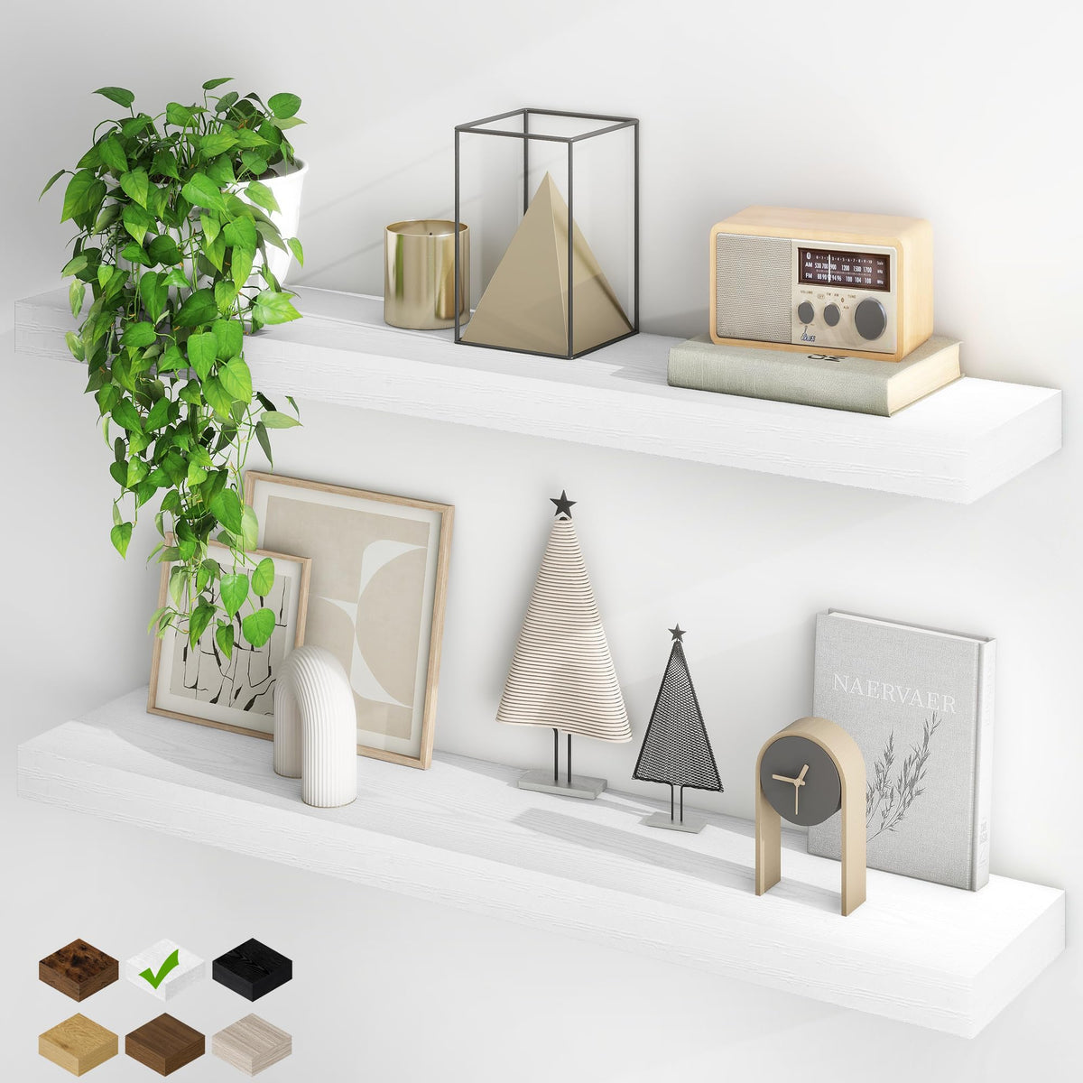 White 40 Inch Floating Shelves, Pair with Hidden Brackets