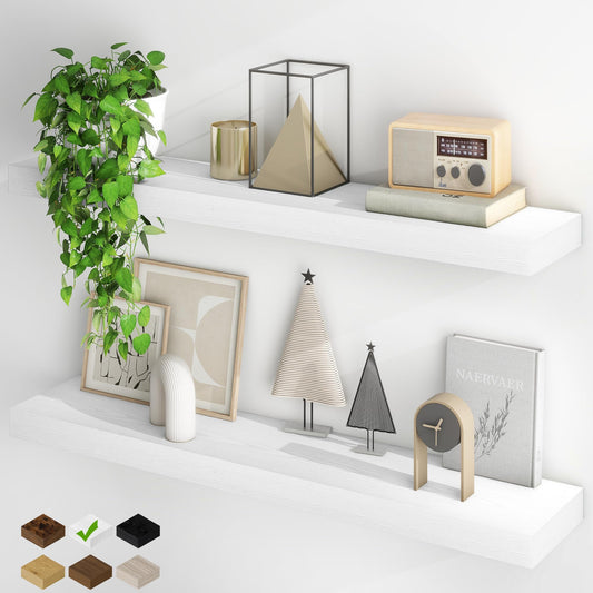 White 40 Inch Floating Shelves, Pair with Hidden Brackets