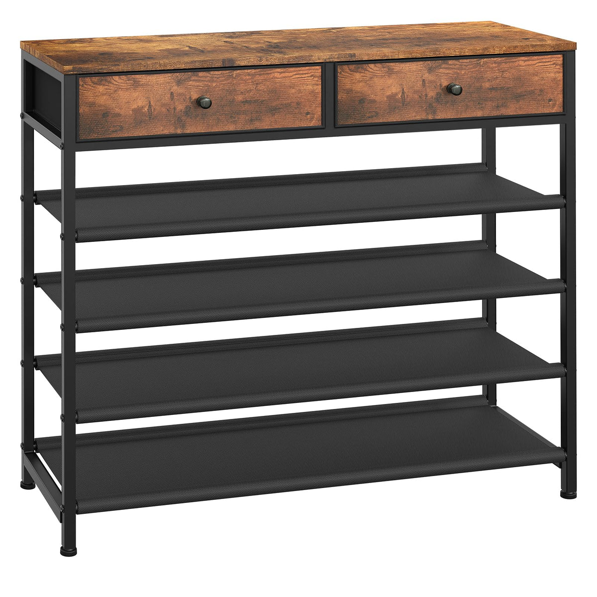 5 Tier Shoe Organizer with Drawers, Wood Top, 16 to 20 Pairs